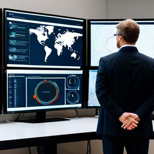 Home 21 A professional fire safety engineer, appearing focused and engaged, stands in a high-tech command center. Multiple large monitors display complex data visualizations, real-time building schematics, and drone surveillance footage, indicating advanced technology, artificial intelligence (AI) integration, and the Internet of Things (IoT) for predictive risk analysis and comprehensive monitoring. A modern, sleek drone is visible in the background, perhaps on a charging station. The engineer, an adult, is dressed in a dark, modest business suit, fully clothed, with appropriate professional dress. The scene is well-lit, reflecting a clean, organized environment. Perfect anatomy, correct proportions, natural pose, well-formed hands, proper finger count, natural body proportions. Safe for work, appropriate content, fully clothed, professional, modest, family-friendly, high-quality, professional photography.