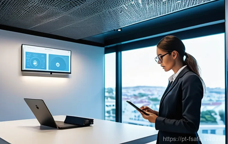 소방안전관리사 실무 필수 지식 - **Prompt 1: Advanced IoT Fire Prevention System in a Modern Building**
"A sleek, modern interior...